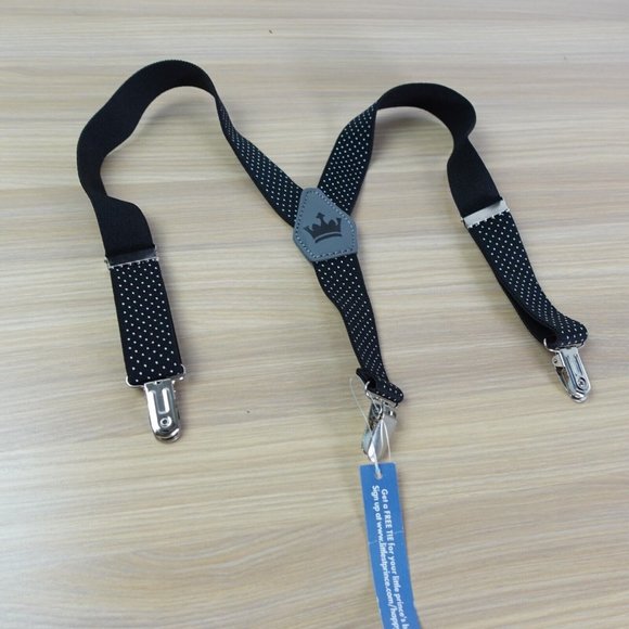 Suspender‎ Boy Black Clip On Y Back Polka Dots Adjustable Strap Stretch Elastic - Picture 1 of 7